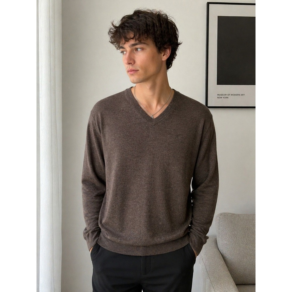 APT.9‎ Brown Merino Blend V Neck Knit Sweater Size XXL Minimalist Soft Classic